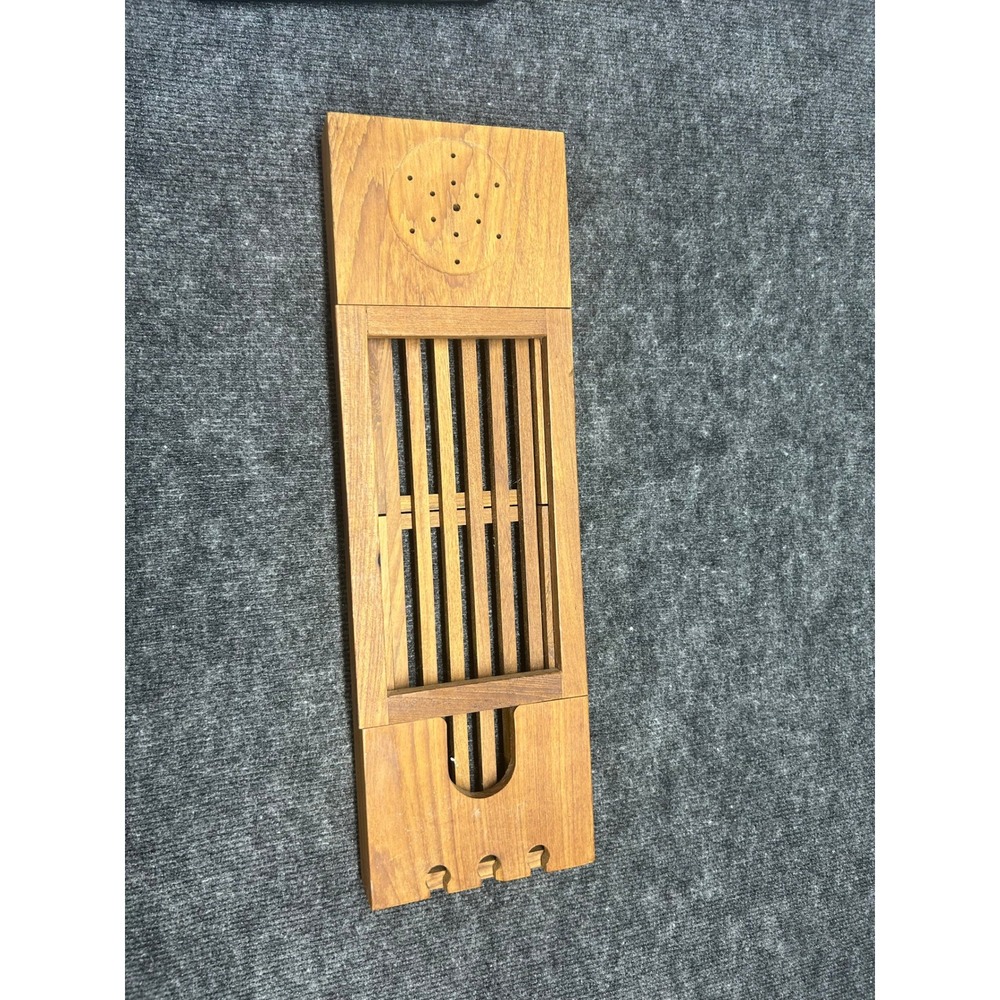 Teak Wood Expandable Bathtub Caddy Tray with Book Stand and Wine Glass Holder